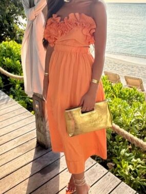 Sovere Rapture Orange Preppy Ruffle Off The Shoulder Maxi Dress